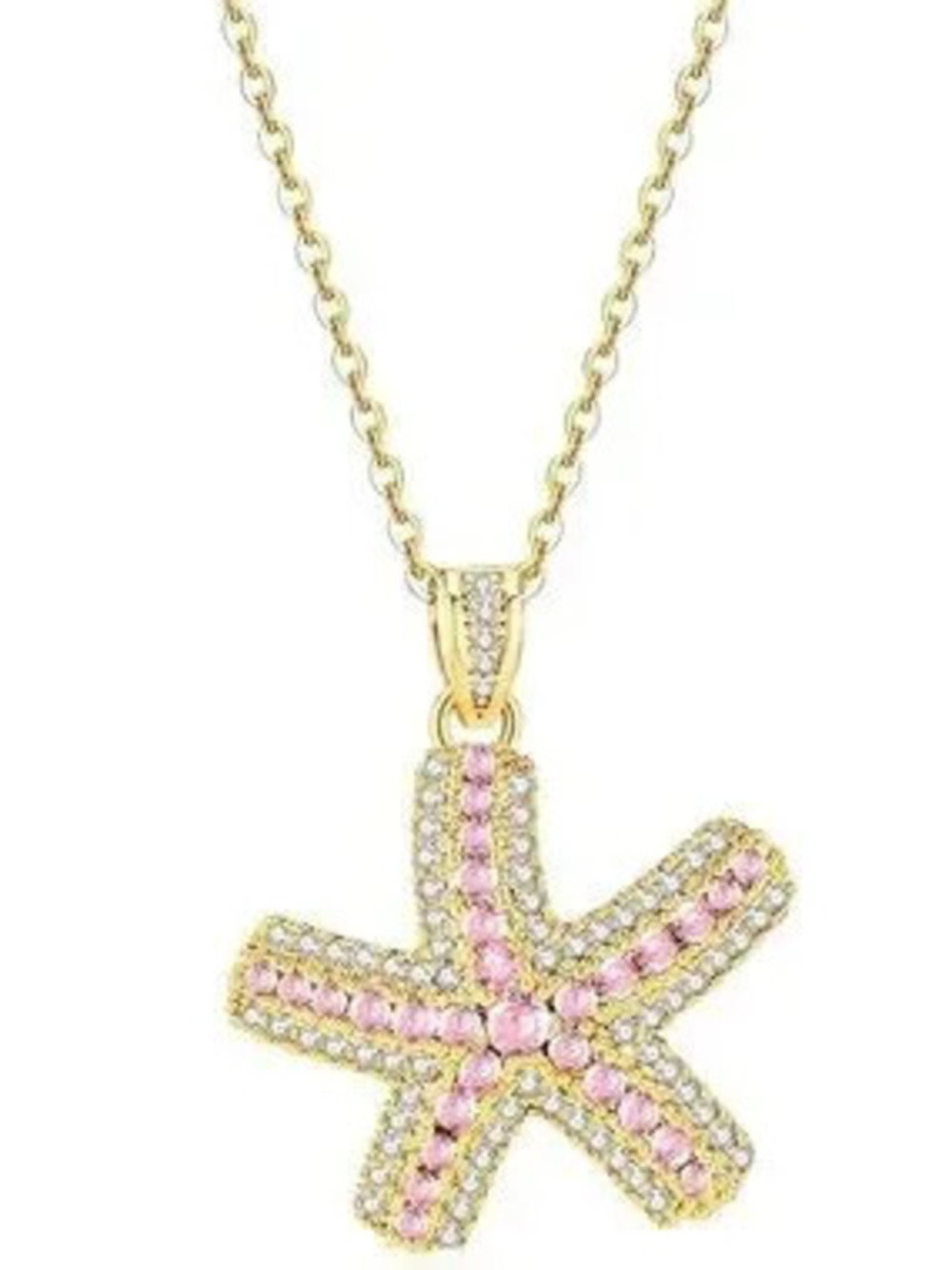 Anthropologie Gold-Tone Pink and Clear Crystal Starfish Necklace